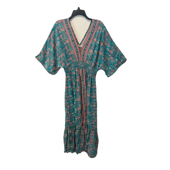 Natural Life Womens Teal Floral Vines Celia Boho Maxi Dress Medium - Picture 2 of 11